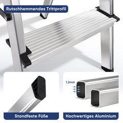 Sekey Trittleiter 3 Stufen aus Aluminium – Beidseitig Begehbar, Rutschfest, TÜV & SGS geprüft, bis 150 kg belastba