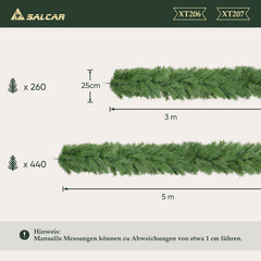 SALCAR Artificial Christmas Garland 3 m/5 m – Realistic Fir Tree Garland made of PE &amp; PVC, Green, Flexible, Easy to Clean &amp; Reusable, For Indoor &amp; Outdoor Use