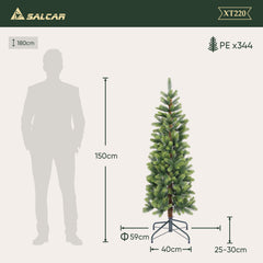 SALCAR Slim Artificial Christmas Tree 120/150/180/210 cm | Slim Nordmann Fir made of PE, Space-saving, Realistic, Reusable, With Metal Stand