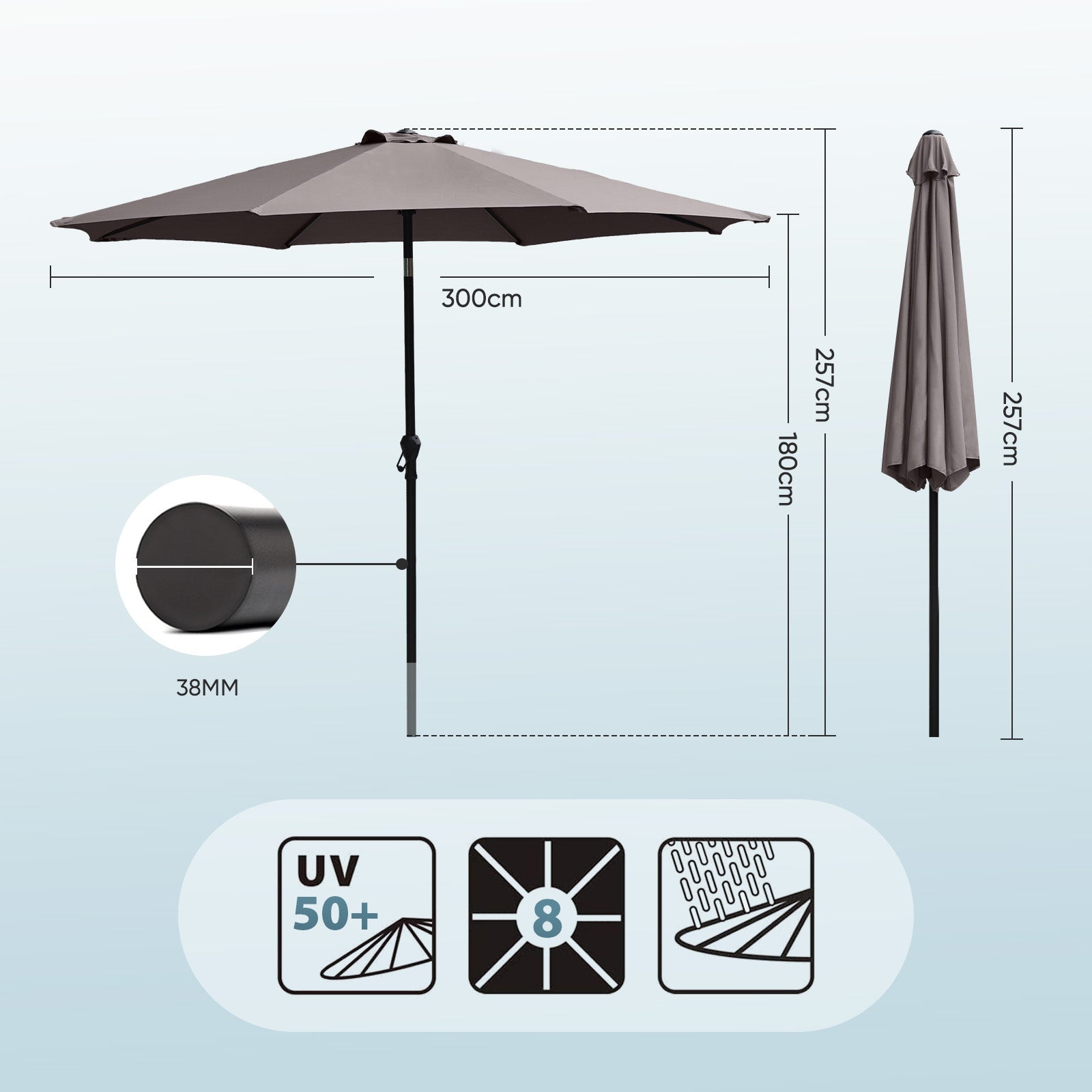 Sekey Sonnenschirm 300 cm Alu Gartenschirm Rund, Marktschirm Knickbar, mit Kurbel Sekey