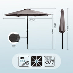 Sekey Sonnenschirm 300 cm Alu Gartenschirm Rund, Marktschirm Knickbar, mit Kurbel Sekey