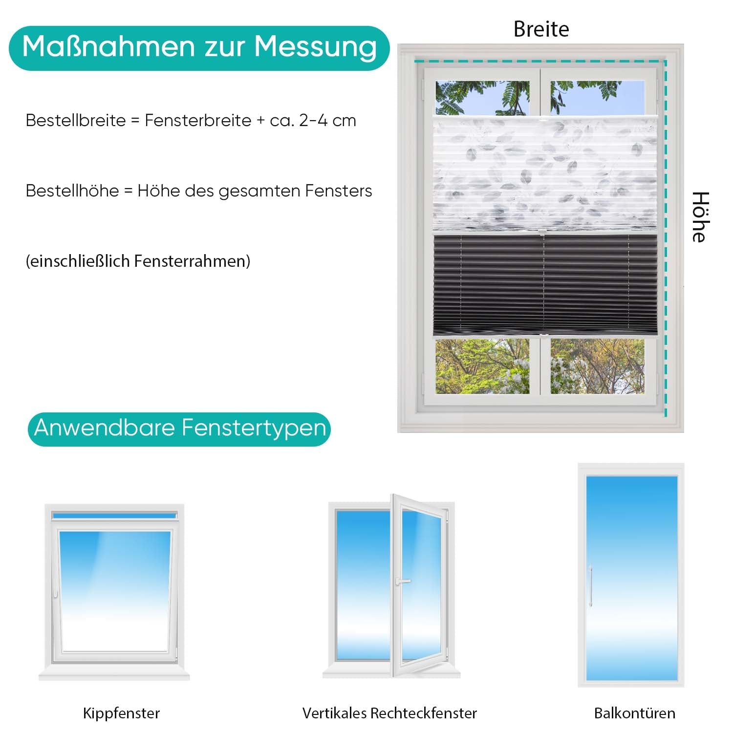 Sekey Plissee Day Night, ohne Bohren, verdunkelnd, lichtdurchlässig, verspannt, mit stilvollem Blätterdruck Sekey