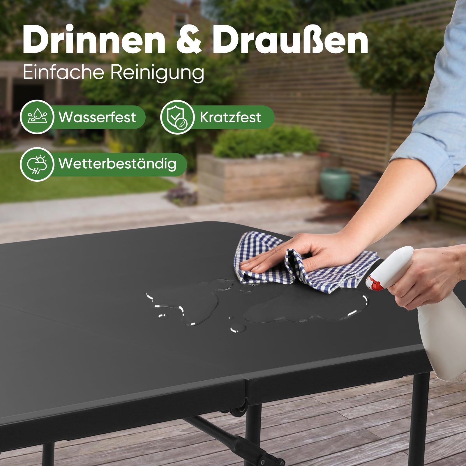 Sekey Klapptisch 152x70x74 cm – Robuster Buffettisch aus Kunststoff, tragbar mit Griff, wetterfest & faltbar – Campingtisch, Partytisch, Gartentisch für 4 Personen Sekey