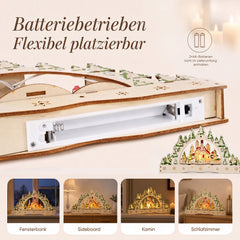 Salcar LED Schwibbogen aus Holz, 3D Weihnachtsdeko mit verschneiter Altstadt und Fachwerkhäusern, 13 warmweiße LEDs, batteriebetriebener Lichterbogen für Tisch, Fensterbank & Sideboard