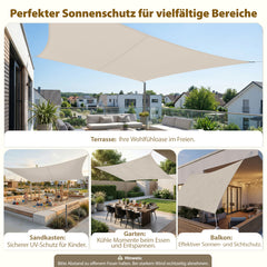 Sekey Sonnensegel Rechteckig – Wasserdicht, 160 g/m² PES, Nahtversiegelt & Reißfest, 95% UV-Schutz, Wetterfest für Balkon, Terrasse & Garten, Taupe