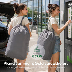 Sekey Pfandflaschen Sammelbehälter 160L mit 2 Innenbeuteln, Großer Flaschenkorb für Leergut & Dosen, Pfandsammler mit Doppel-Einwurföffnung und Schultergurten, Recycling Aufbewahrung für Küche, Keller & Garage