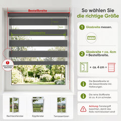 Salcar Doppelrollo Klemmfix Grau – Duo Rollo ohne Bohren für Fenster, Zebra Rollo mit Metallkern-Halterungen, Moderner Sicht- und Sonnenschutz