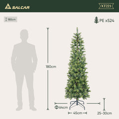 SALCAR Slim Artificial Christmas Tree 120/150/180/210 cm | Slim Nordmann Fir made of PE, Space-saving, Realistic, Reusable, With Metal Stand