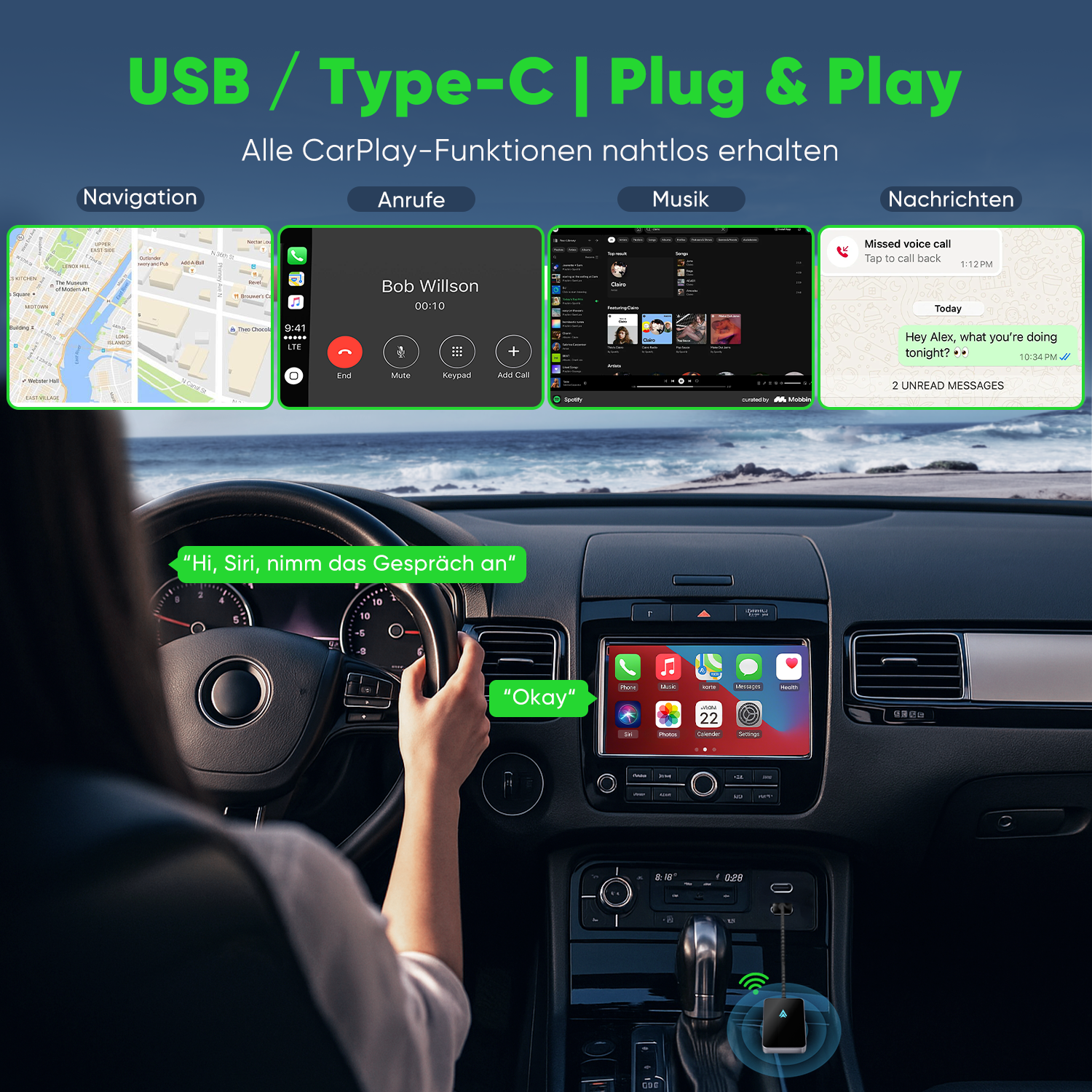 Salcar Android Auto Wireless Adapter 2025 – Kabelloser USB-C/A Dongle, 5.8 GHz WiFi, kompatibel mit Android 11+ für kabelloses Android Auto Salcar