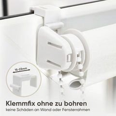 Sekey Klemmfix Seitenzugrollo in Leinenoptik Weiß – Lichtdurchlässiges Rollo ohne Bohren mit Klemmträgern & Schraubmontage, Uni Fensterrollo aus Papier-Polyester-Stoff