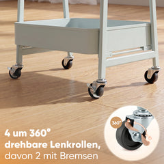 Sekey Rollwagen Küche 30 cm – Schmaler Servierwagen aus Metall mit Rollen, 3 Ablagen, 2 Metallkörben & 4 Haken