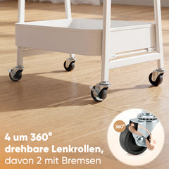 Sekey Rollwagen Küche 30 cm – Schmaler Servierwagen aus Metall mit Rollen, 3 Ablagen, 2 Metallkörben & 4 Haken