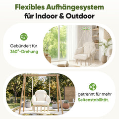 Sekey Hängesessel 360° drehbar mit Ringkissen – Boho Hängestuhl aus Recycling-Baumwolle, gemütlicher Hängesitz mit Metallkette & Karabinern für Wohnzimmer, Balkon und Terrasse