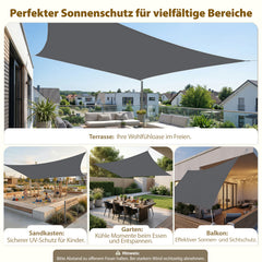 Sekey Sonnensegel Wasserdicht Rechteckig – Dunkelgrau, ohne Mittelnaht, 160 g/m² PES, mit Edelstahl-Ringen & Lotus-Effekt, reißfest, 95% UV-Schutz für Balkon, Terrasse & Garten