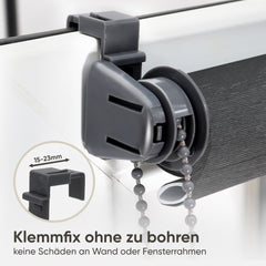 Sekey Klemmfix Seitenzugrollo Grau in Leinenoptik – Lichtdurchlässiges Fensterrollo ohne Bohren mit Klemmträgern & Schraubmontage