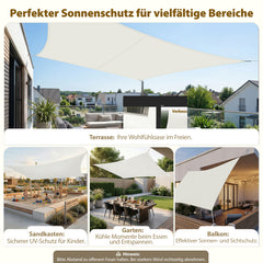 Sekey Sonnensegel Rechteckig – Weiß, Wasserdicht, 160 g/m² PES, Nahtversiegelt & Reißfest, 95% UV-Schutz, Wetterfest für Balkon, Terrasse & Garten