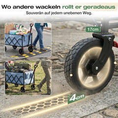 Sekey Bollerwagen Faltbar 120L – bis 100kg belastbar, Geländetauglicher Handwagen mit Bremse & verstellbarer Zugstange (83–103 cm), klappbar & kompakt für Camping, Einkauf & Transport, 4029 Pro, 4030