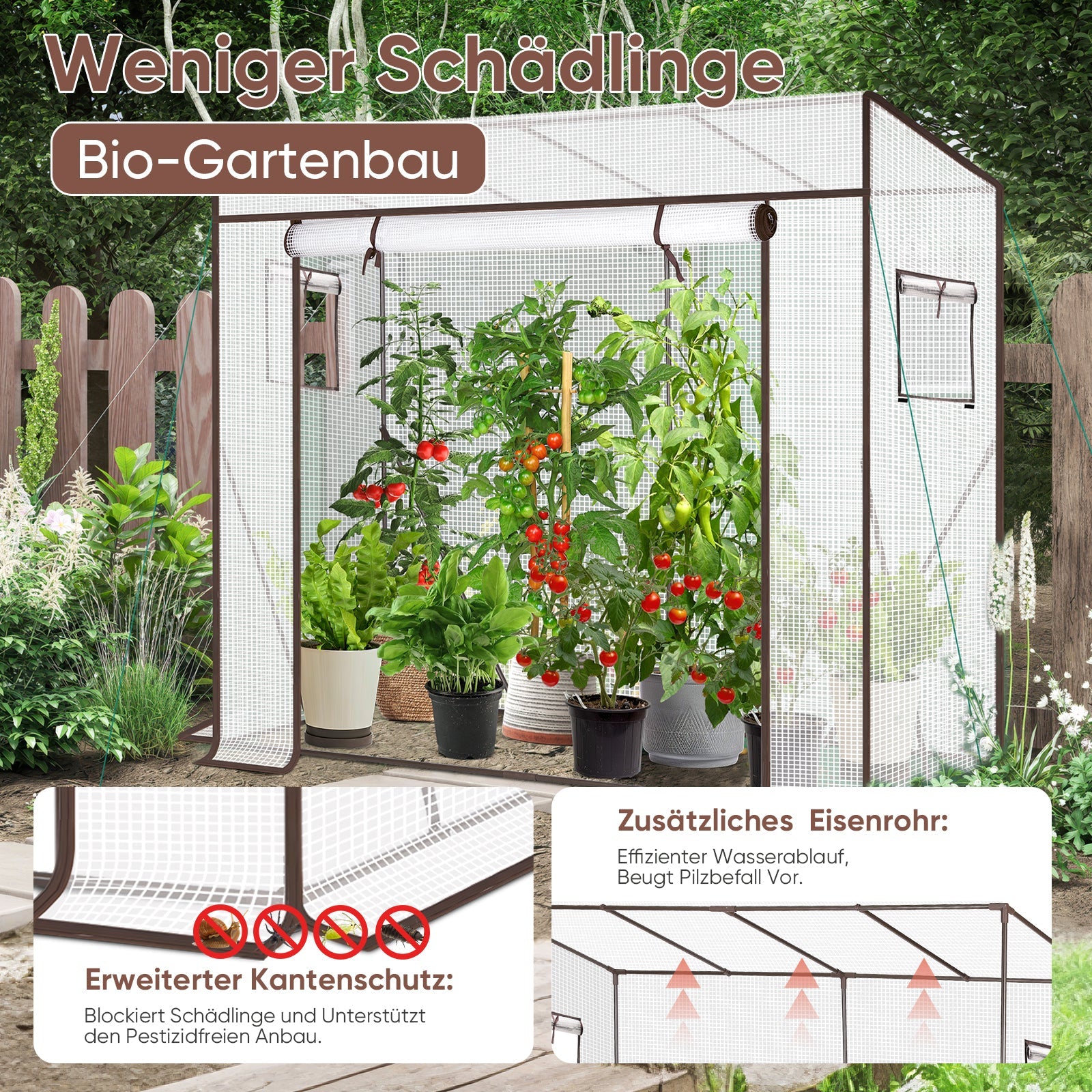 Sekey Tomatengewächshaus Tamara XL Folien-Gewächszelt mit aufrollbarer Tür, stabiler Rahmen 200 x 77 x 146/170 cm Sekey