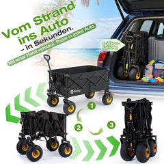 Sekey Bollerwagen faltbar mit Luftreifen 23×10 cm – Strand Bollerwagen klappbar bis 200 kg, 200L Transportwagen für Strand, Camping & Familie, 4032