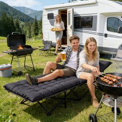 Sekey Feldbett Campingbett Klappbar 190 × 71 × 35 cm – Campingliege mit 7 cm Matratze, Klappbett bis 200 kg, Angelliege aus 1200D Oxford-Gewebe, Schwarz