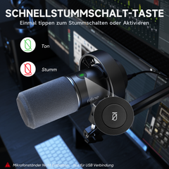 FIFINE K668 USB/XLR Dynamic Microphone with Mute Button and Shock Mount, Headphone Jack
