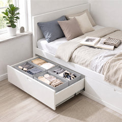 Sekey Schubladen Organizer 2er Set – Faltbare Aufbewahrungsboxen aus Vliesstoff für Kleidung, Unterwäsche & Accessoires, 22 x 51 x 11 cm, Hellgrau Leinenoptik