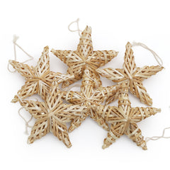 SALCAR Set of 6 Handmade Straw Stars – Natural Christmas Tree Decorations Made of Straw, Five-Pointed Stars for Christmas Tree &amp; Advent Decoration