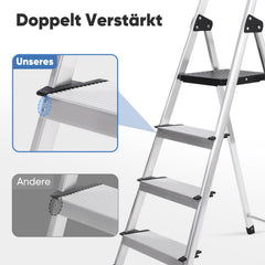 Sekey Aluminium Trittleiter 4/5 Stufen – Klappbar, Rutschfest, Mit Werkzeugablage, TÜV EN131-2, 140/160 cm, Bis 150 kg, Für Haushalt, Garage & Garten