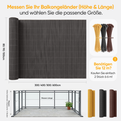 Sekey Balkon Sichtschutz in Dunkelgrau – Moderne Sichtschutzmatte in Holz-Optik, Wetterfest, Wasserdicht, UV-beständig & Schimmelfrei, Windschutz für Balkon, Garten & Terrasse inkl. Kabelbinder