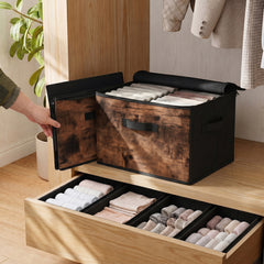 Sekey Aufbewahrungsboxen mit Deckel & Griffen – Faltbare Stoffboxen Organizer 50×30×30 cm, stapelbar für Kleiderschrank & Regal – 3er/6er Set, Holzoptik