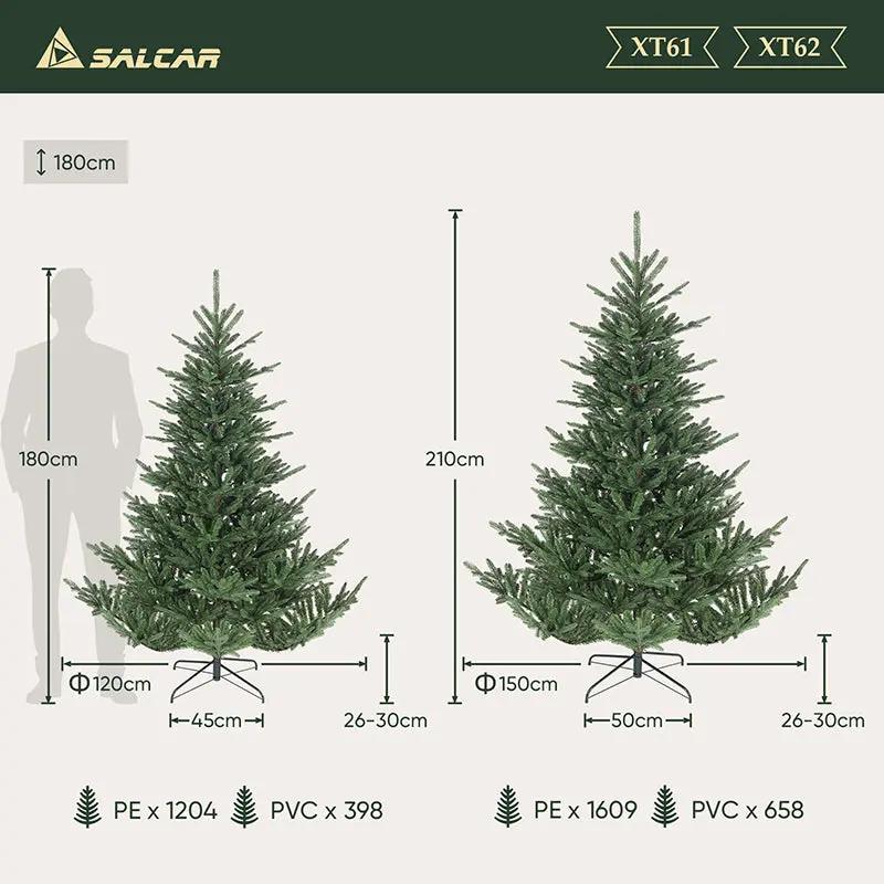 Salcar 180/210cmKünstlicher Weihnachtsbaum, Edeltanne, mit 1204/1609 PE-Zweigen und 398/658 PVC-Zweigen Salcar
