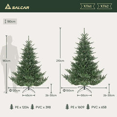 Salcar 180/210cmKünstlicher Weihnachtsbaum, Edeltanne, mit 1204/1609 PE-Zweigen und 398/658 PVC-Zweigen Salcar