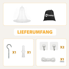 Sekey Moskitonetz Bett Doppel- & Einzelbett – 2,2 m hoch, 12 m Umfang, Reise Mückennetz mit Tasche, Insektenschutz für Camping, Outdoor & Zuhause, Weiß