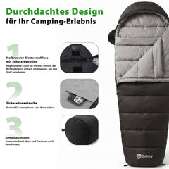 Sekey 4-Jahreszeiten Mumienschlafsack Erwachsene – 1,7 kg Schlafsack mit Anti-Klemm-Reißverschluss, wasserabweisend & atmungsaktiv, Komforttemperatur +5 °C, für Camping, Trekking & Outdoor