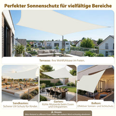Sekey Sonnensegel Wasserdicht Rechteckig – ohne Mittelnaht, 160 g/m² PES, mit Edelstahl-Ringen & Lotus-Effekt, reißfest, 95% UV-Schutz für Balkon, Terrasse & Garten, weiß