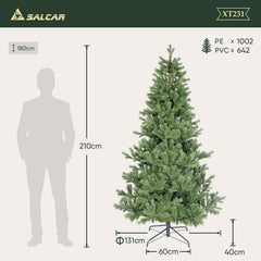 Salcar Künstlicher Weihnachtsbaum 150/180/210 cm aus 90 % PE Spritzguss, Premium Nordmanntanne, realistischer Christbaum mit stabilem Metallständer & Schnellaufbau-Klappsystem