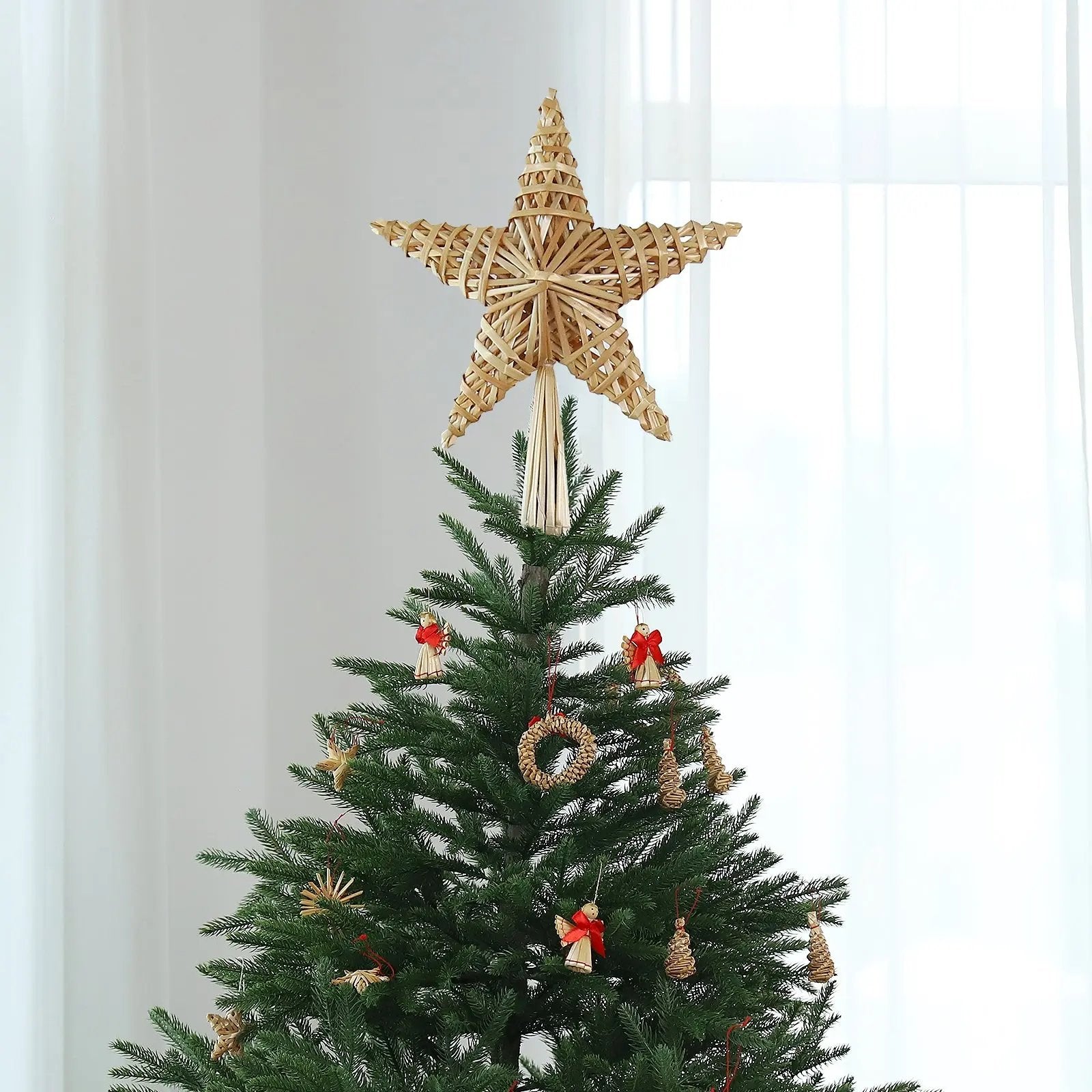 Salcar Christbaumspitze Strohstern Weihnachtsbaum Dekoration für Weihnachten, Tannenbaumspitze für den Christbaum, 25cm Salcar
