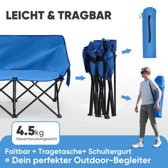 Sunula Faltbarer Campingsofa für 2 Personen, Tragbarer Campingstuhl bis 150 kg, Mit Armlehne und Tragetasche, Outdoor-Faltstuhl, Ideal für Picknick, Camping, Garten, Balkon, Angeln Sekey