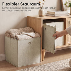 Sekey Aufbewahrungsboxen 6er Set 33 × 33 × 33 cm – Faltbare Stoffboxen mit Grifföse, stabile Ordnungsboxen für Kallax-Regale, Beige