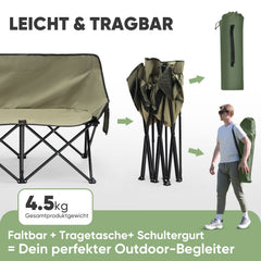 Sunula Faltbarer Campingsofa für 2 Personen, Tragbarer Campingstuhl bis 150 kg, Mit Armlehne und Tragetasche, Outdoor-Faltstuhl, Ideal für Picknick, Camping, Garten, Balkon, Angeln Sekey