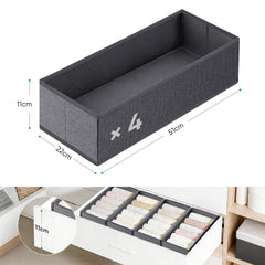 Sekey Schubladen-Organizer 4er Set 22 × 51 × 11 cm – Faltbare Kleiderschrank Organizer aus Vliesstoff mit stabiler Bodenplatte, Aufbewahrungsbox für Kleidung, Unterwäsche, T-Shirts & Accessoires