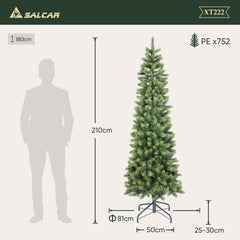 SALCAR Slim Artificial Christmas Tree 120/150/180/210 cm | Slim Nordmann Fir made of PE, Space-saving, Realistic, Reusable, With Metal Stand