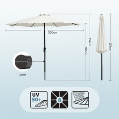 Sekey Sonnenschirm 300 cm Alu Gartenschirm Rund, Marktschirm Knickbar, mit Kurbel Sekey