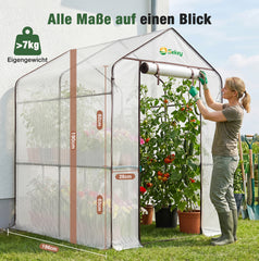 Sekey begehbares Gewächshaus 190x186x120cm mit DIY-Regal – stabiles Foliengewächshaus winterfest mit UV-beständiger Gitterfolie, Tomatenhaus für Garten, Gemüse & Kräuter, werkzeuglose Montage