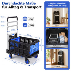 Sekey klappbarer Transportwagen 2-in-1 mit Einkaufskorb – Plattformwagen bis 137 kg, 360° Lenkrollen, 3-fach höhenverstellbarer Griff für Garten, Einkauf & Umzug