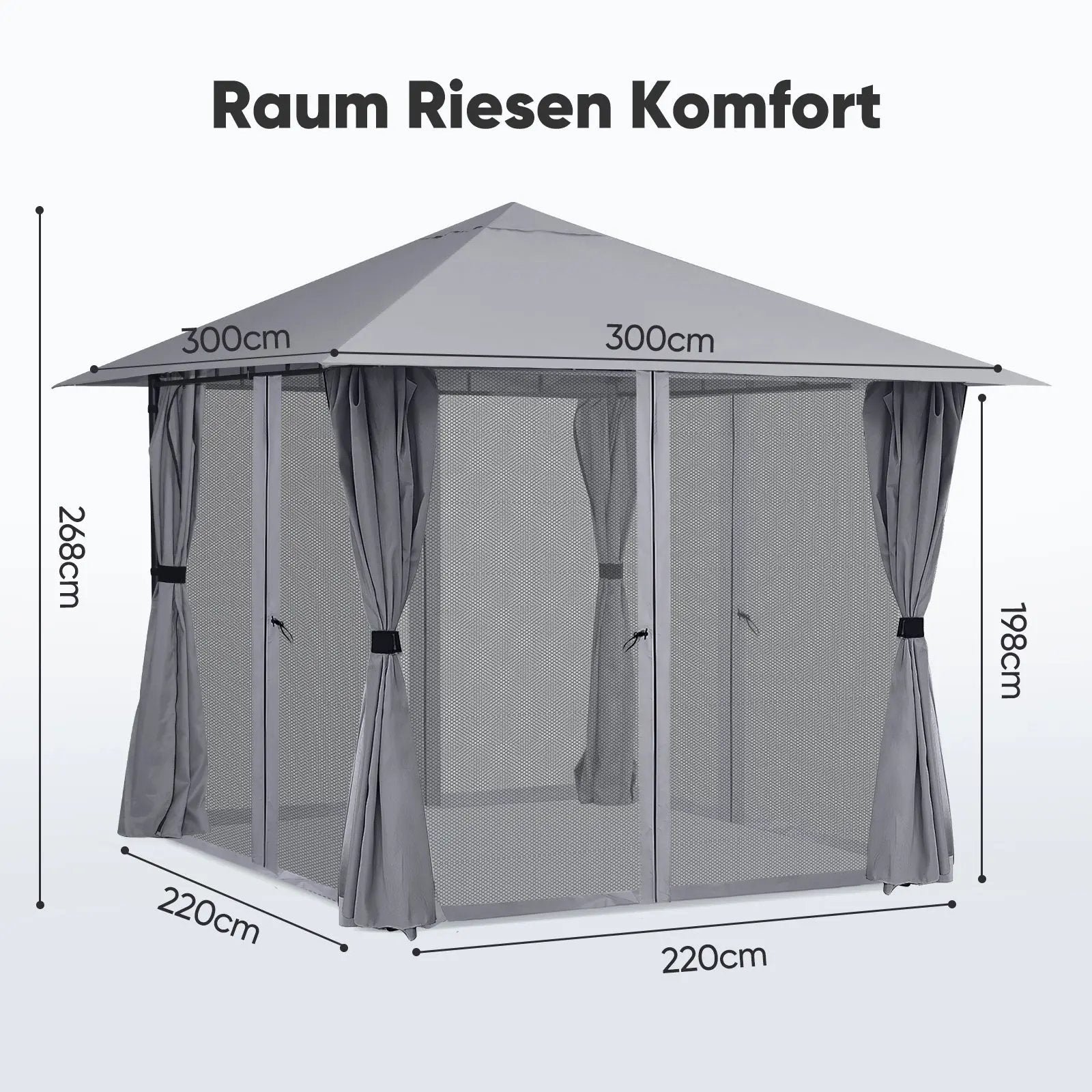 Sekey Pavillon 3x3m mit 4 Seitenteilen und 4 Moskitonetz, Doppeldach Sekey