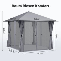 Sekey Pavillon 3x3m mit 4 Seitenteilen und 4 Moskitonetz, Doppeldach Sekey