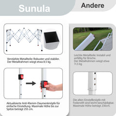 Sunula Pavillon 3x3m Wasserdicht & Stabil – Faltpavillon mit Verdickten Rohren, UV-Schutz & Tragetasche, für Garten, Camping & Veranstaltungen Sunula