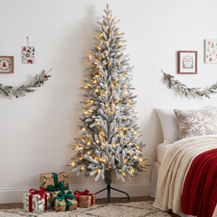 Salcar Halb-Weihnachtsbaum mit LED & Schnee 180/210 cm – Künstlicher Christbaum aus 100 % PE