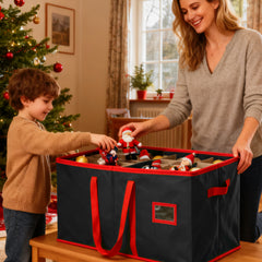 Salcar Schwarze Aufbewahrungsbox für 128 Weihnachtskugeln Faltbare Christbaumkugel-Box 64,8×32,3×34,2 cm mit 128 Fächern, Tragegriffen & Doppelreißverschluss